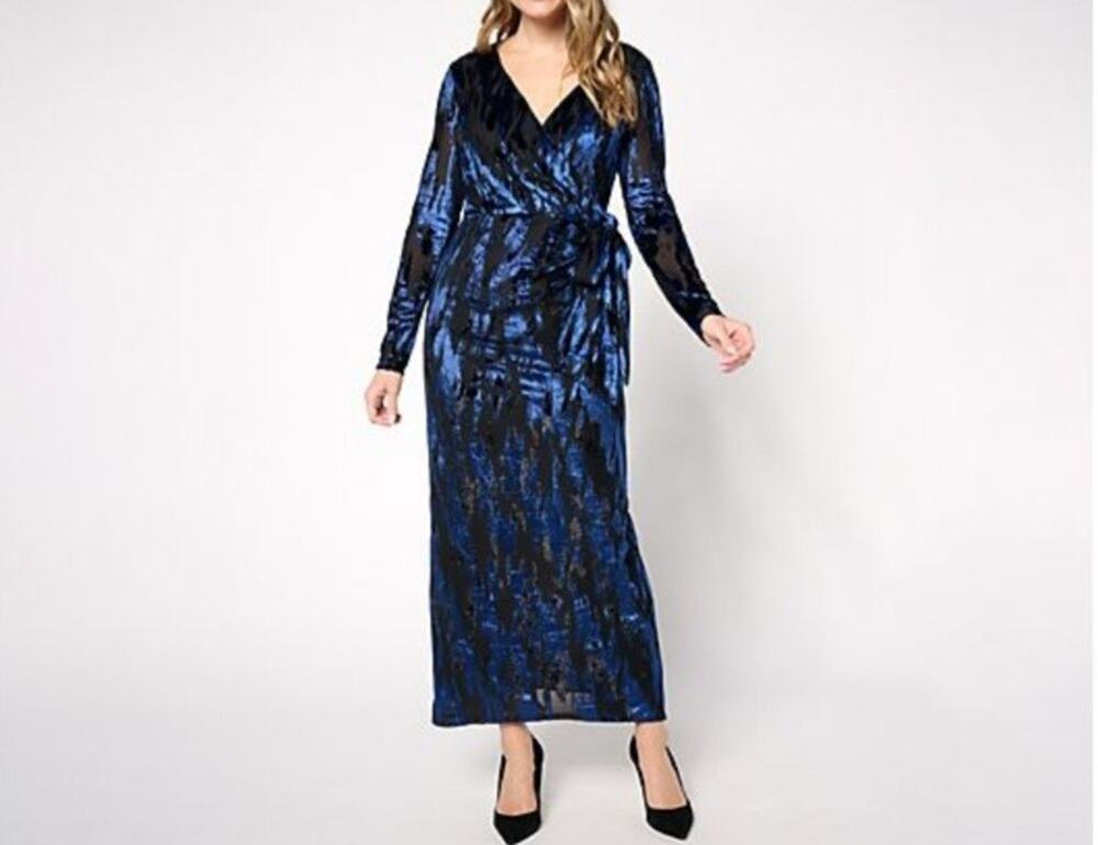 Dennis Basso Size 16 Royal Blue Stretch Lined Burnout Evening Gown A672942 NWOT